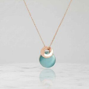 Ladies Blue Opal Round Necklace